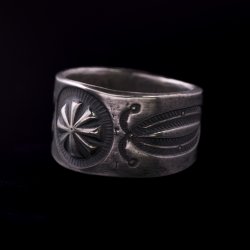 画像6: クリーク族 Jesse Robbins コインシルバー エンボスリング 23.5号