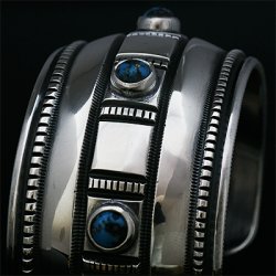 画像4: ナバホ族 Harrison Jim 1 1/2" キングマン インゴットシルバー コインエッジ バングル
