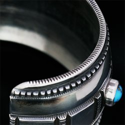 画像7: ナバホ族 Harrison Jim 1 1/2" キングマン インゴットシルバー コインエッジ バングル