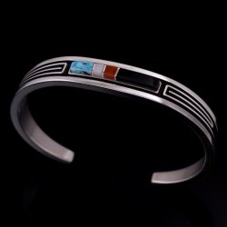 画像1: ナバホ族 Albert Nells マルチカラー インレイ バングル