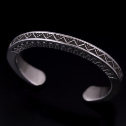 画像1: ナバホ族 Lyle Secatero #3スクエア ライトニング/フェザー バングル