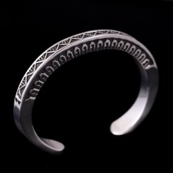 画像2: ナバホ族 Lyle Secatero #3スクエア ライトニング/フェザー バングル