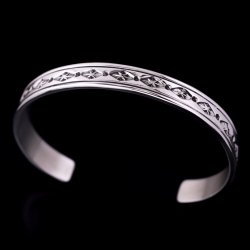 画像1: ナバホ族 Tanya Mace 3/8" スタンプ シルバー バングル