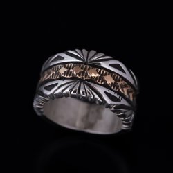 画像1: 【RIVER MAIL企画】ナバホ族 Bruce Morgan 1/2 14K サンバースト 4ダイヤ+アロー リング