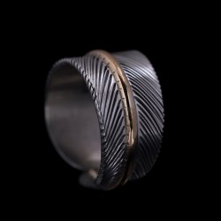 画像3: ナバホ族 Harvey Mace 12KGF イーグルフェザー ストレート リング