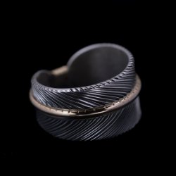 画像5: ナバホ族 Harvey Mace 12KGF イーグルフェザー ストレート リング