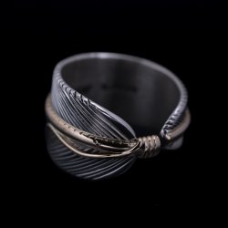 画像6: ナバホ族 Harvey Mace 12KGF イーグルフェザー ストレート リング