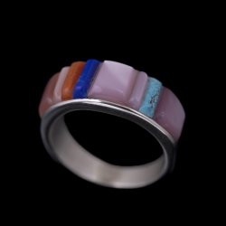 画像1: ナバホ族 Veronica Benally マルチストーン コーンロー インレイ リング 6号