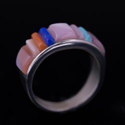 画像2: ナバホ族 Veronica Benally マルチストーン コーンロー インレイ リング 6号