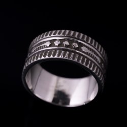 画像1: ナバホ族 Lyle Secatero 3/8" フォーディレクション クラウド/レイン リング 23号