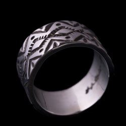 画像2: ナバホ族 Lyle Secatero 3/8" サン/マウンテン リング 14号