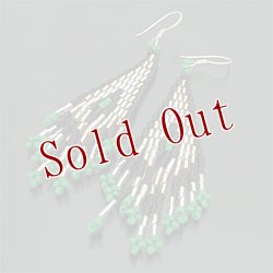 画像1: オリジナル ビーズ チマヨ柄 グリーン 小 ドロップタイプ/アメリカンタイプ ピアス