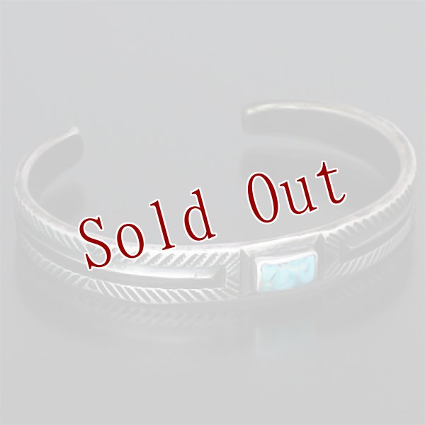 画像2: クリーク族 Jesse Robbins シャイアン コインシルバー フラットトップ スタンプ バングル (2)