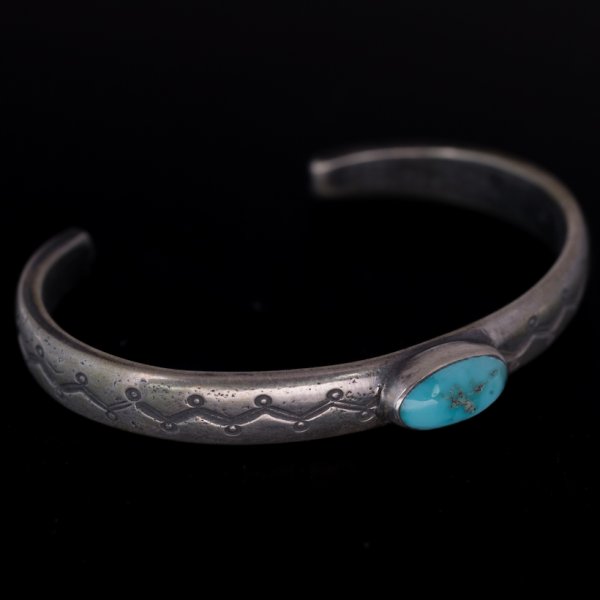 画像5: クリーク族 Jesse Robbins Fox ハーフラウンド コインシルバー スタンプ バングル "5 1/2" (5)