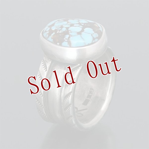 画像3: クリーク族 Jesse Robbins ブルーイーグル コインシルバー チゼル リング 13.5号 (3)