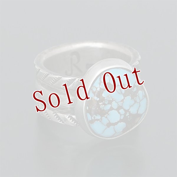 画像4: クリーク族 Jesse Robbins ブルーイーグル コインシルバー チゼル リング 13.5号 (4)