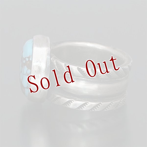 画像5: クリーク族 Jesse Robbins ブルーイーグル コインシルバー チゼル リング 13.5号 (5)