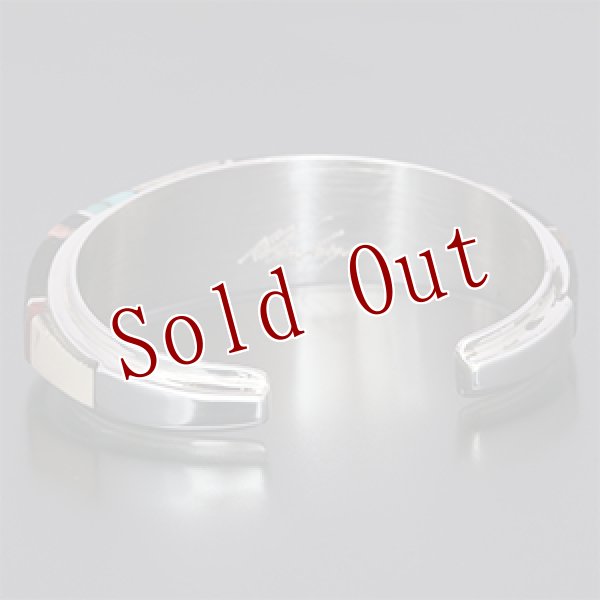 画像3: ホピ族 Marlin Honhongva 3/4” マルチカラー インレイ バングル (3)