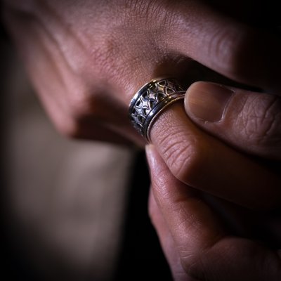 画像1: ホピ族 Emmett Navakuku ミルキーウェイ オーバーレイ リング 23.5号