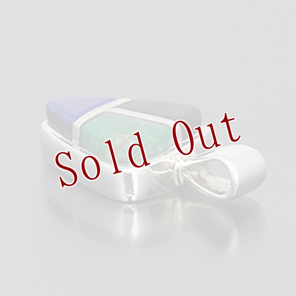 画像3: ホピ族 Marlin Honhongva マルチカラー インレイ トライアングル ペンダント (3)