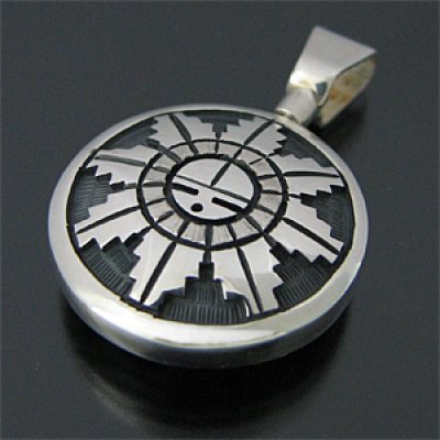 画像1: ホピ族 Cheryl Wadsworth ベア&サンフェイス リバーシブル ペンダント