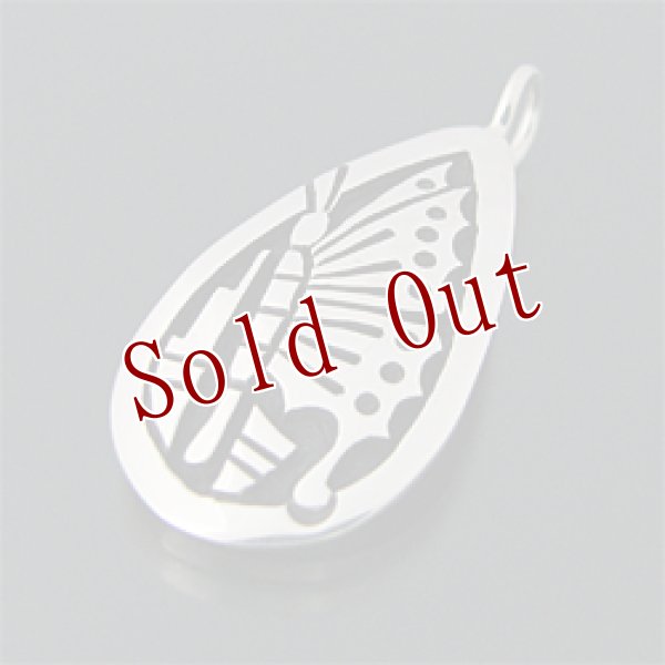 画像1: ホピ族 Sparky Masawytewa バタフライ オーバーレイ ティアドロップ ペンダント (1)