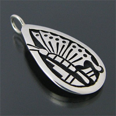 画像1: ホピ族 Sparky Masawytewa バタフライ オーバーレイ ティアドロップ ペンダント