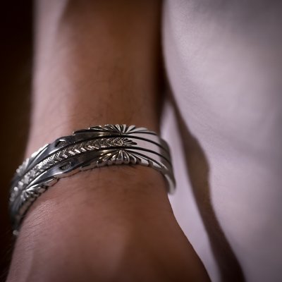 画像2: ナバホ族 Bruce Morgan 1/2" 10ga SS サンバースト 4ダイヤ+アロー バングル【RIVER MAIL企画】