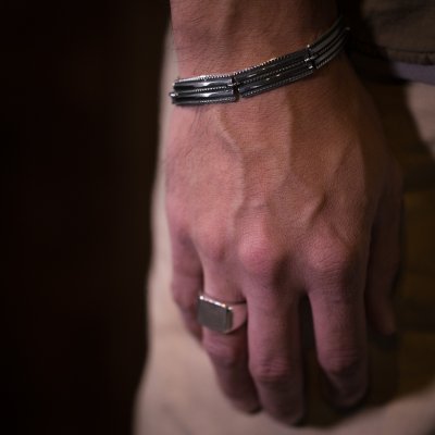 画像1: 【RIVER MAIL企画】ナバホ族 Bruce Morgan 3/8” SS 2連チゼル ブレスレット