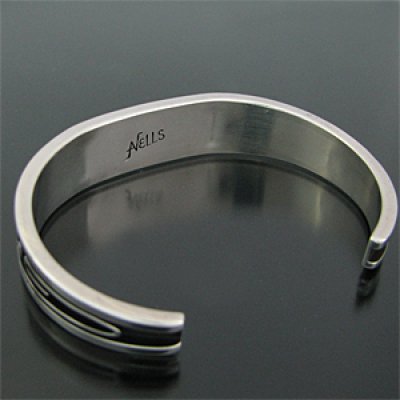 画像2: ナバホ族 Albert Nells オーバーレイ チャンネルインレイ バングル