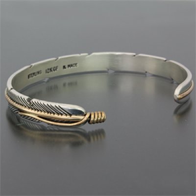 画像2: ナバホ族 Harvey Mace イーグルフェザー 12KGF 1/4 バングル