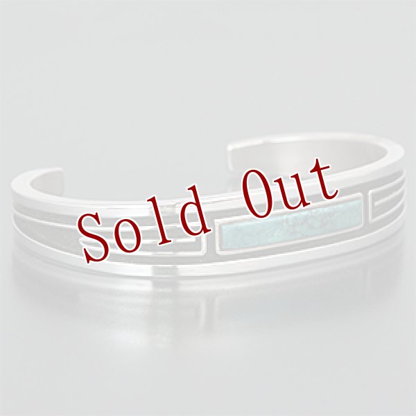 画像4: ナバホ族 Albert Nells ターコイズ インレイ バングル メンズ XL (4)