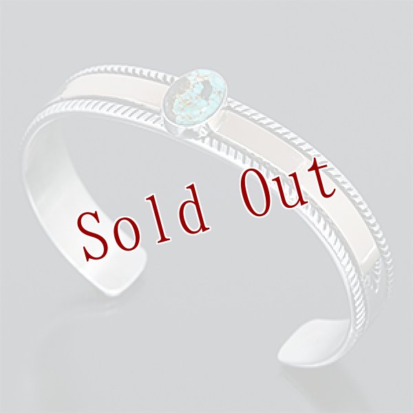 画像1: ナバホ族 Bruce Morgan 3/8" モレンシ 14K チゼル1連 バングル メンズ M (1)