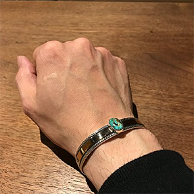 画像3: ナバホ族 Bruce Morgan 3/8" モレンシ 14K チゼル1連 バングル メンズ M