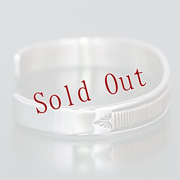 画像2: ナバホ族 Bruce Morgan 3/8” 14K ストライプ+プレーン バングル レディース S (2)