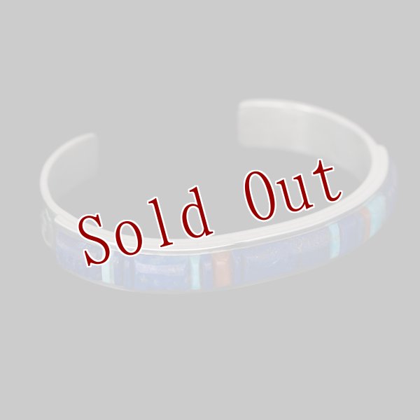 画像4: ナバホ族 Veronica Benally マルチカラー(ラピスラズリ) インレイ バングル "5 1/2" (4)