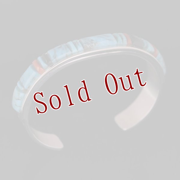 画像2: ナバホ族 Veronica Benally マルチカラー(ターコイズ) インレイ バングル "5" (2)