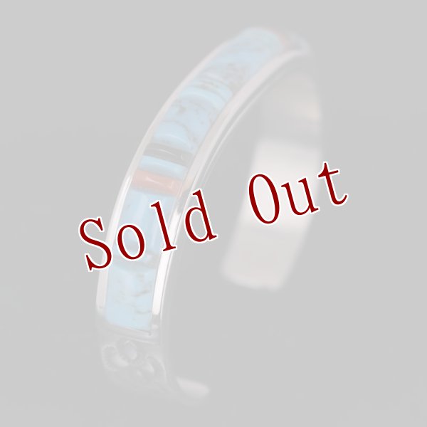 画像3: ナバホ族 Veronica Benally マルチカラー(ターコイズ) インレイ バングル "5" (3)