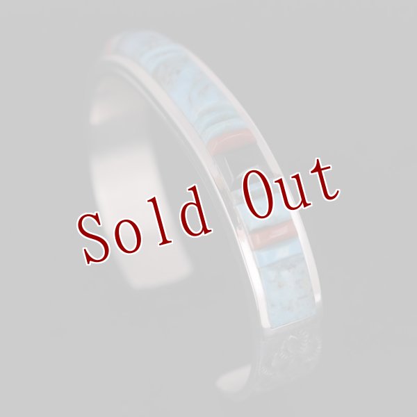 画像4: ナバホ族 Veronica Benally マルチカラー(ターコイズ) インレイ バングル "5" (4)