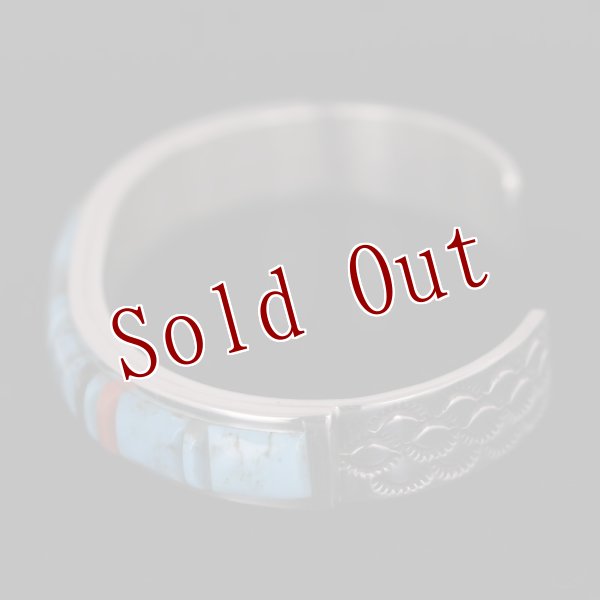 画像5: ナバホ族 Veronica Benally マルチカラー(ターコイズ) インレイ バングル "5" (5)