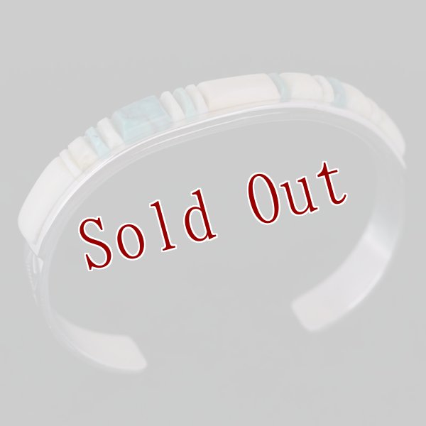 画像2: ナバホ族 Veronica Benally マルチカラー(アイボリー) インレイ バングル "5 3/4" (2)