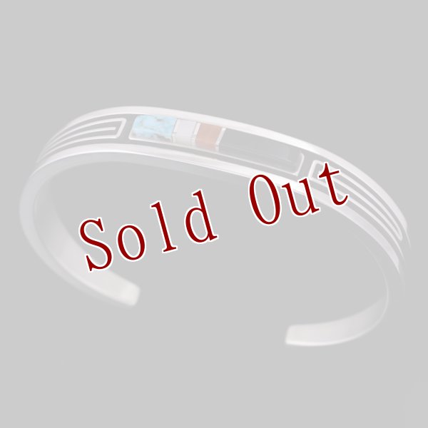 画像1: ナバホ族 Albert Nells マルチカラー インレイ バングル (1)