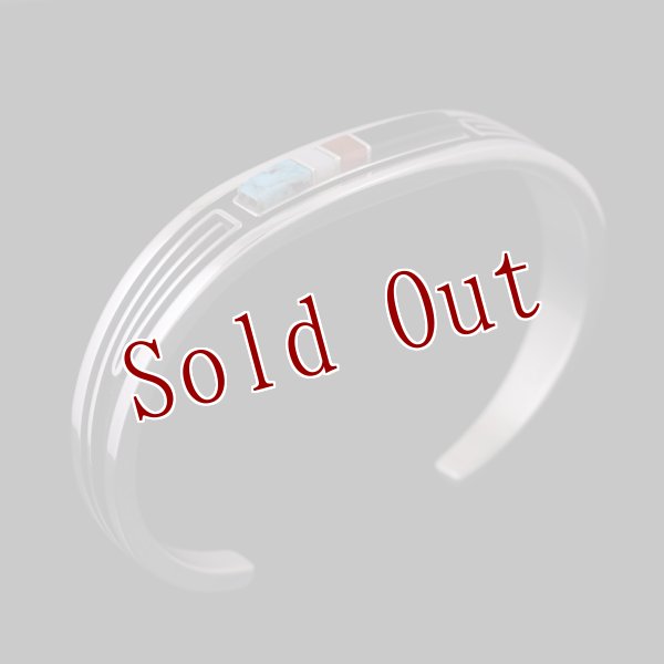 画像2: ナバホ族 Albert Nells マルチカラー インレイ バングル (2)