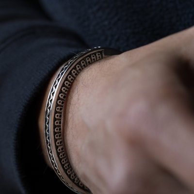 画像2: ナバホ族 Lyle Secatero #3スクエア ライトニング/フェザー バングル