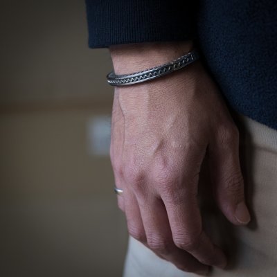 画像3: ナバホ族 Lyle Secatero #3スクエア ライトニング/フェザー バングル