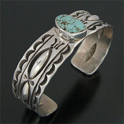 画像1: ナバホ族 Lyndon Tsosie ナンバーエイト インゴットシルバー バングル