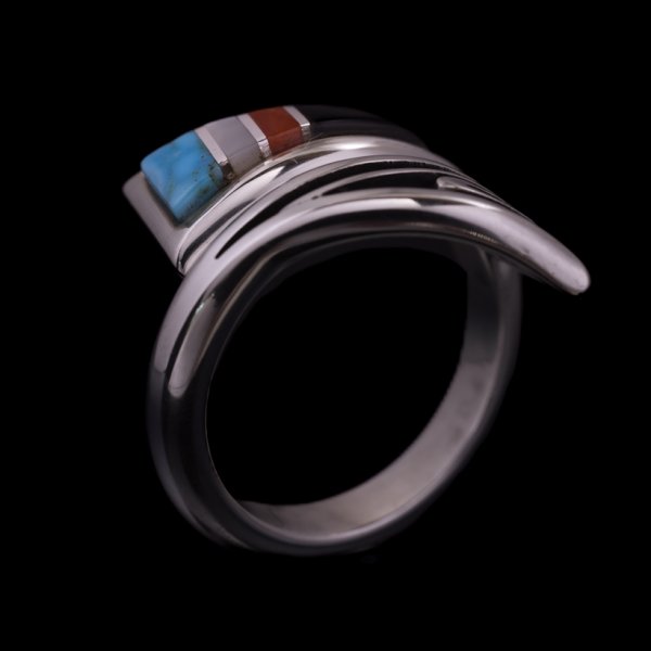 画像2: ナバホ族 Albert Nells マルチカラー インレイ リング (2)