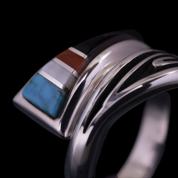 画像4: ナバホ族 Albert Nells マルチカラー インレイ リング (4)