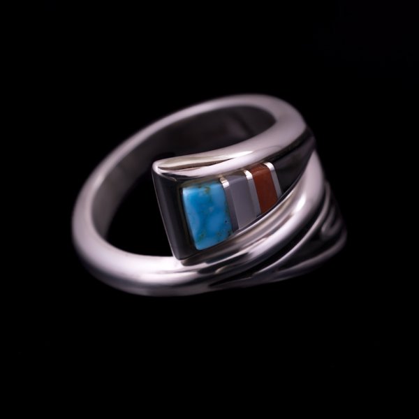 画像5: ナバホ族 Albert Nells マルチカラー インレイ リング (5)