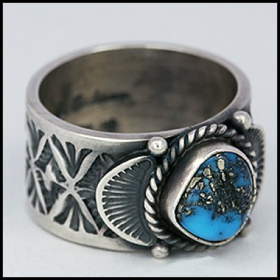 画像1: ナバホ族 Donovan Cadman イサカピーク スタンプワーク リング 15号